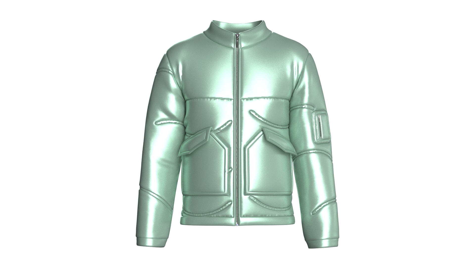 Media 1 for listing Men Liquid Mint Puffer Jacket | High Poly