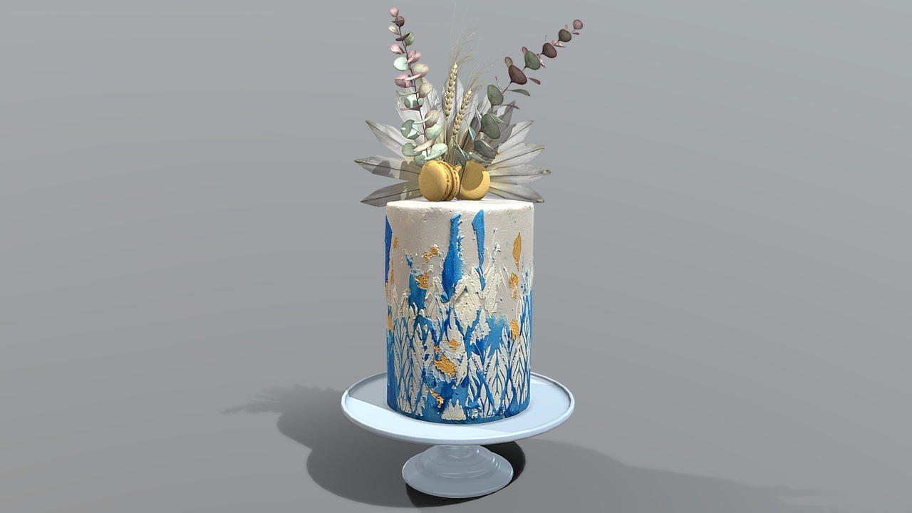Media 1 for listing Realistic Elegant 3D Aegean Golden Blue Cake on Mosser Stand
