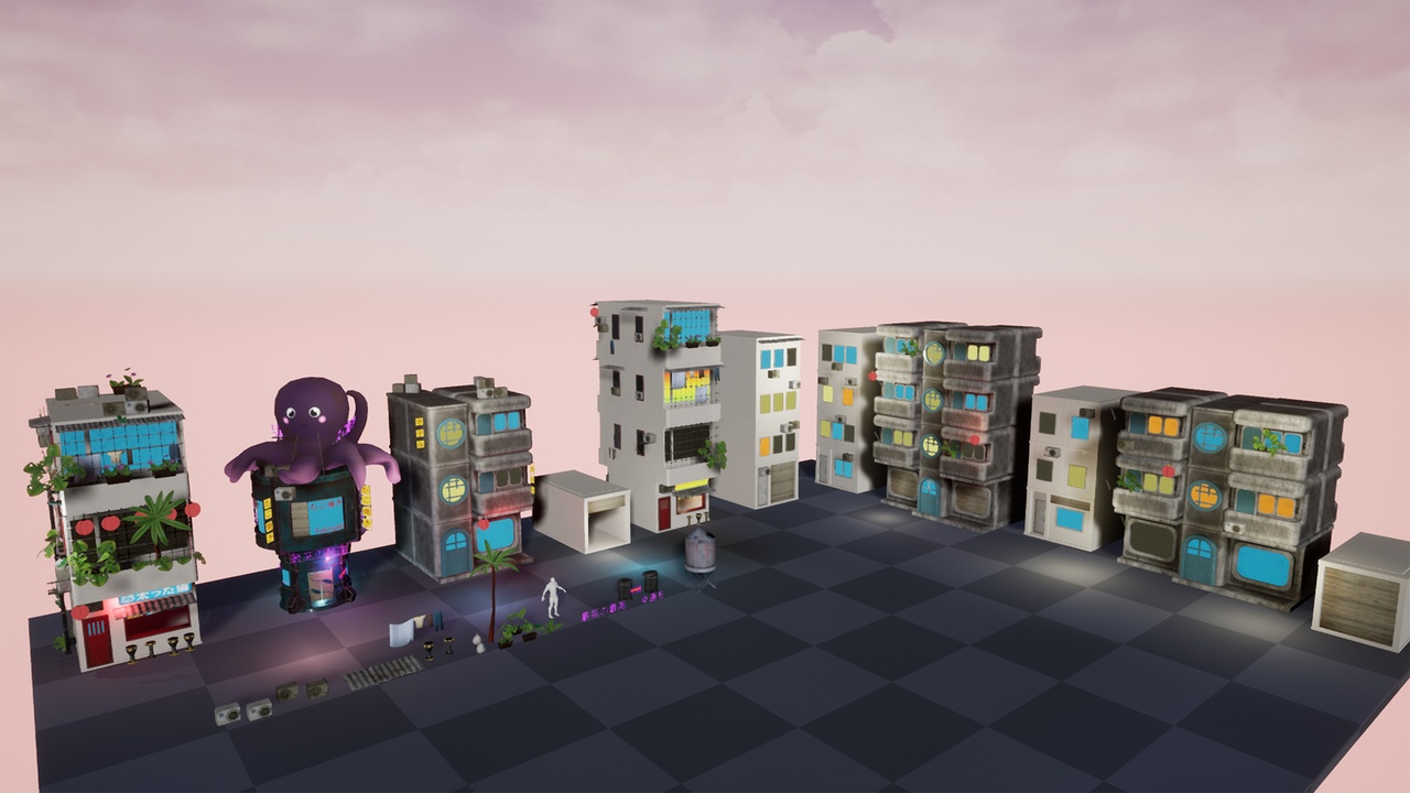 Média 1 pour l'article Stylized Handpainted Neo Tokyo Street Buildings Props For Cyberpunk Environment