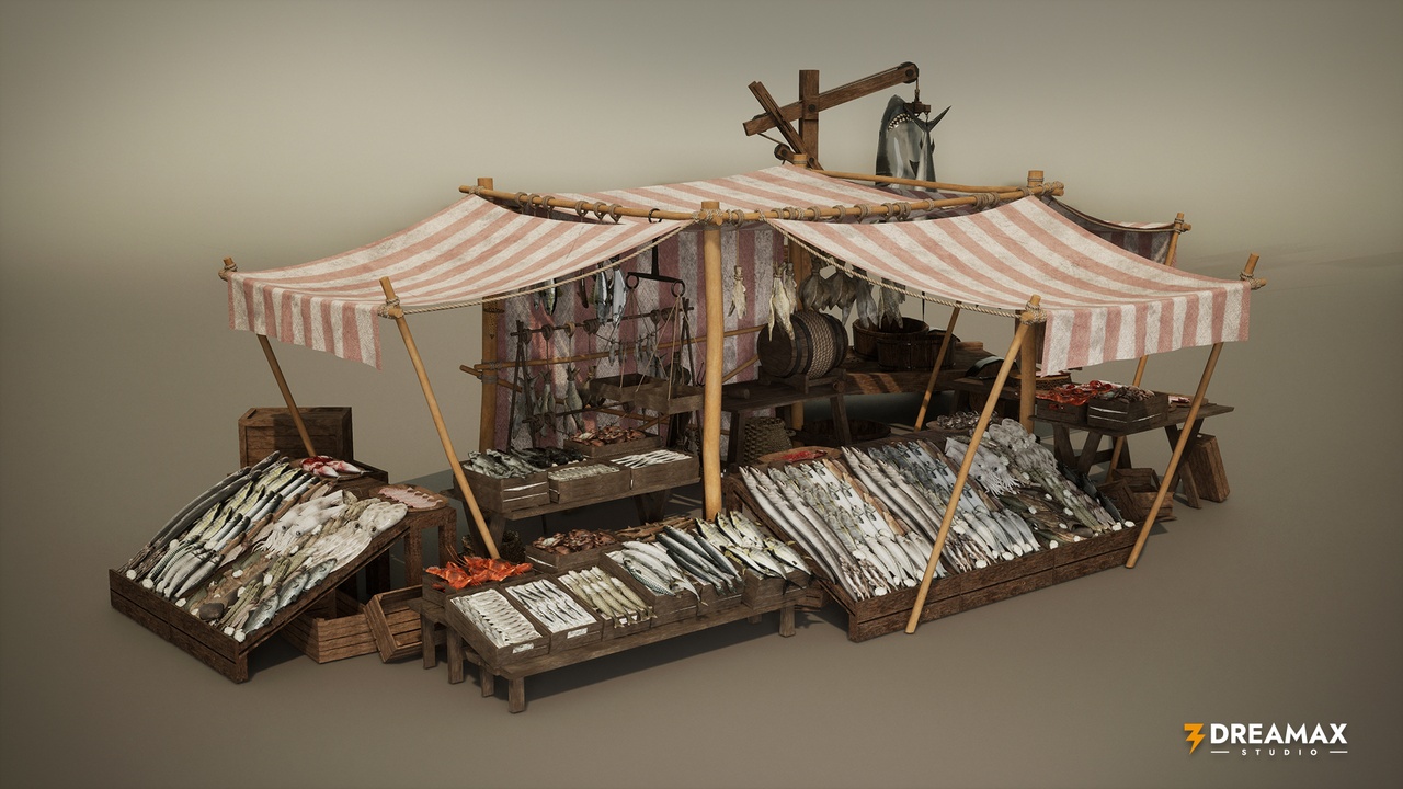Media 1 for listing Medieval Fish Market Stalls & Seafood Display Props Pack Vol. 1