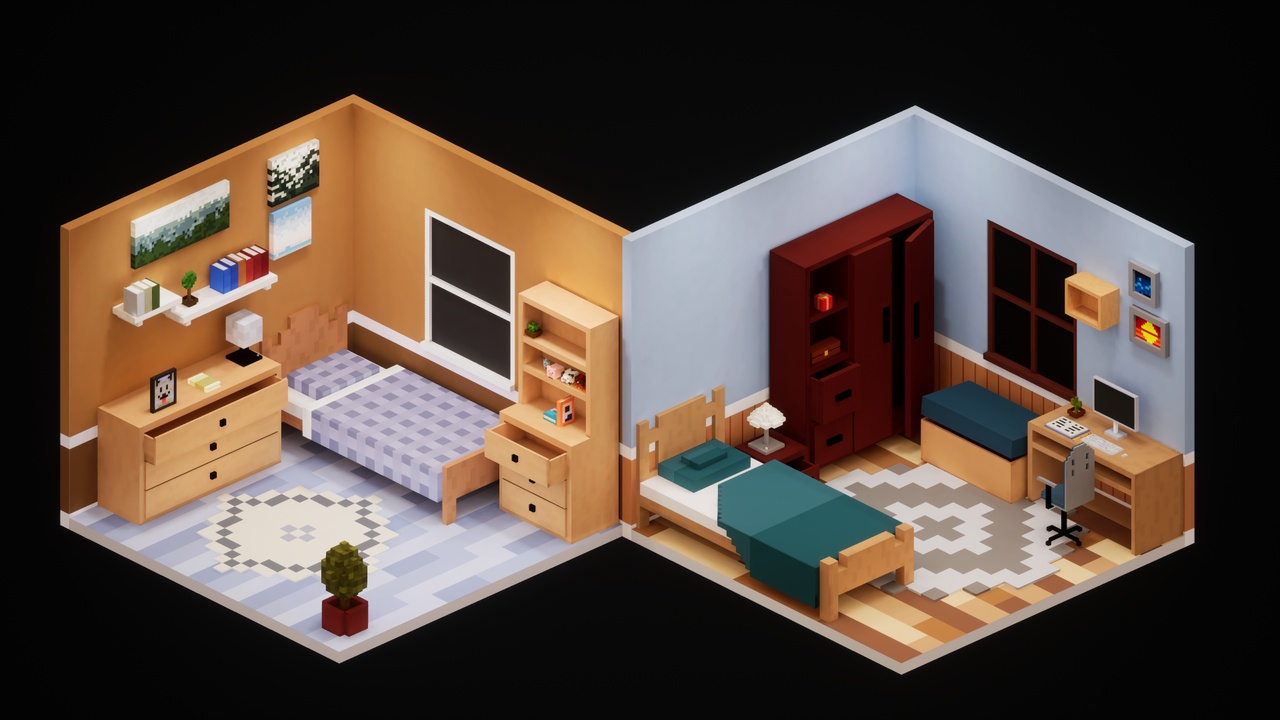 Media 1 for listing Voxel Magic: Two Distinct 3D Room Sets