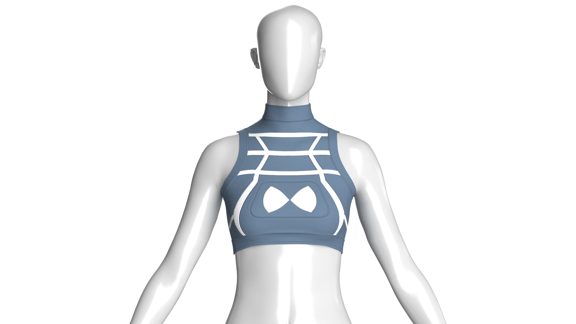 Media 1 for listing Girls High Neck White Line Crop Top | High Poly