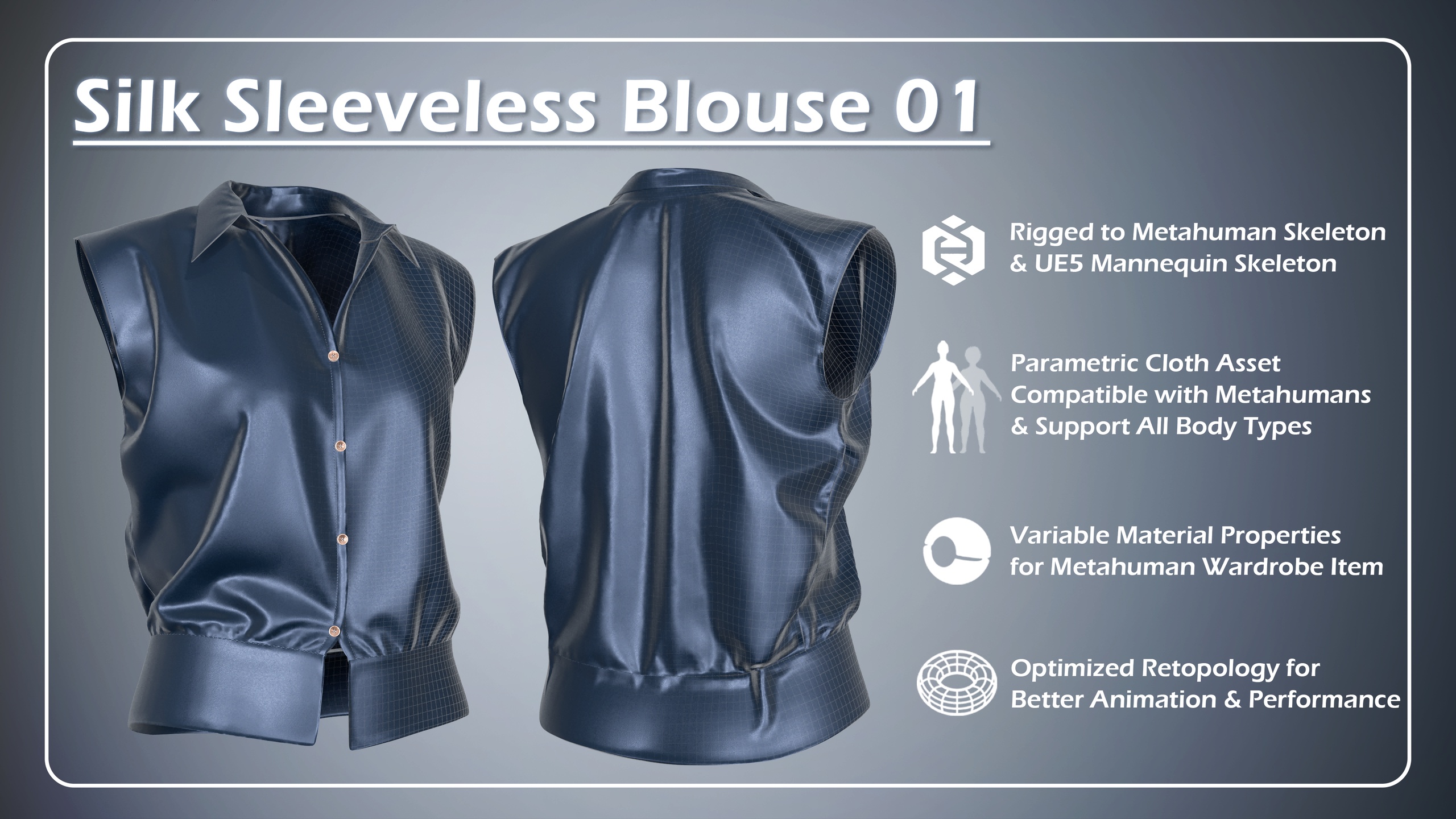 Media 1 for listing Silk Sleeveless Blouse 01 - Rigged & Retopology & Parametric & Variable