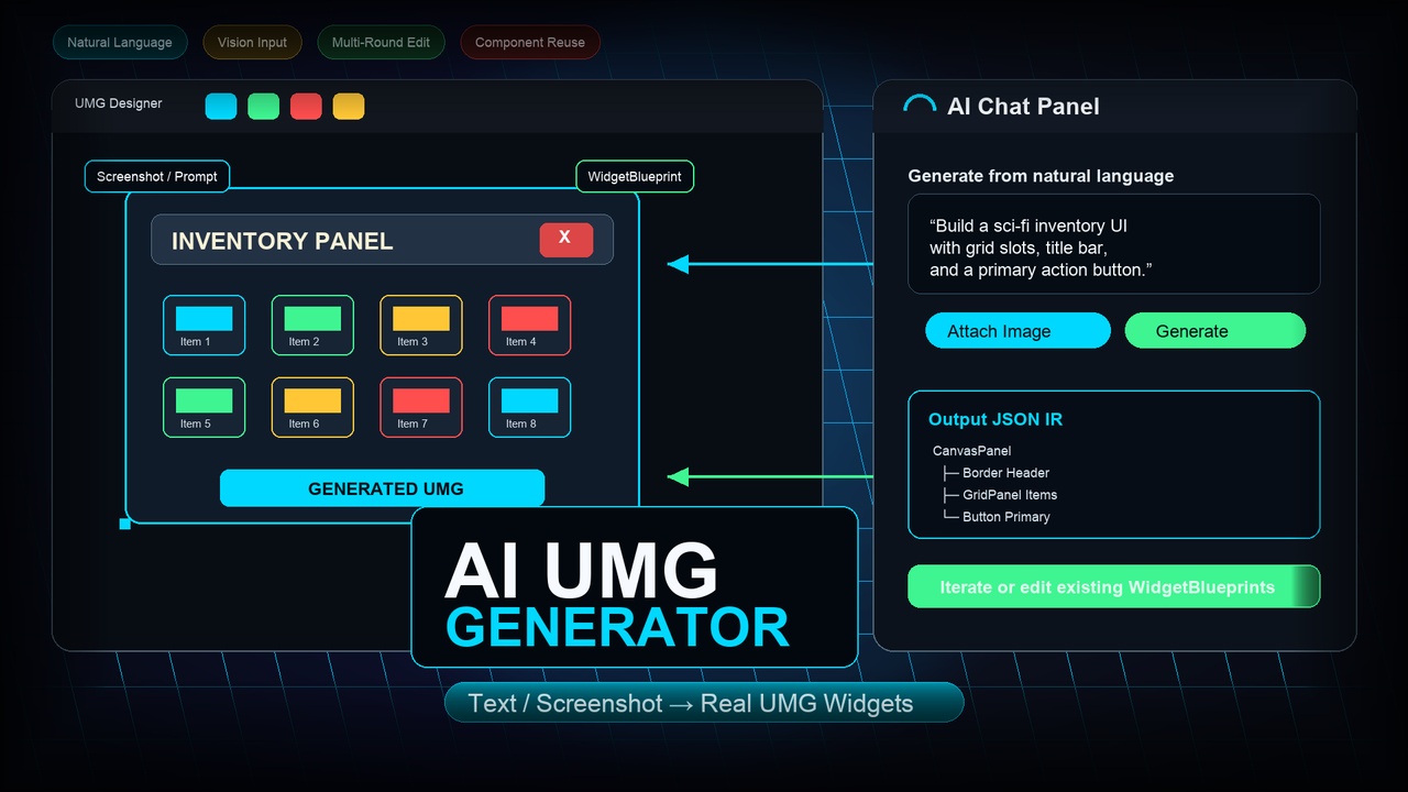 Media 1 for listing AI UMG Generator — Natural-Language & Image-to-UI for UE5