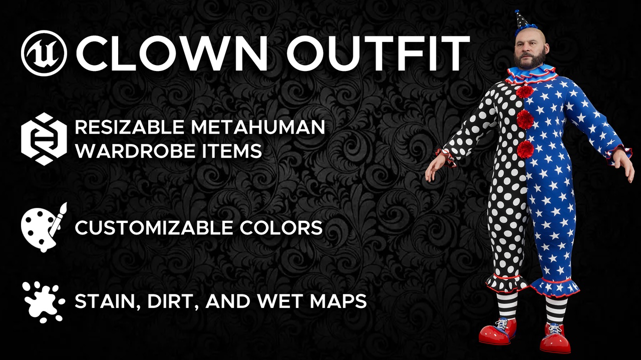 Media 1 for listing MetaHuman Clown Outfit - Circus Costume