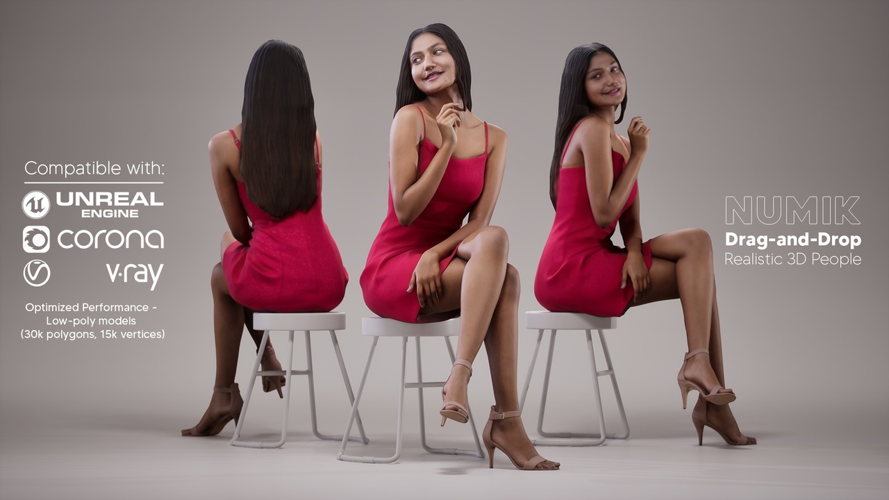 Media 1 for listing 3D People Kay 2061 Woman in Dress Sitting Restaurant