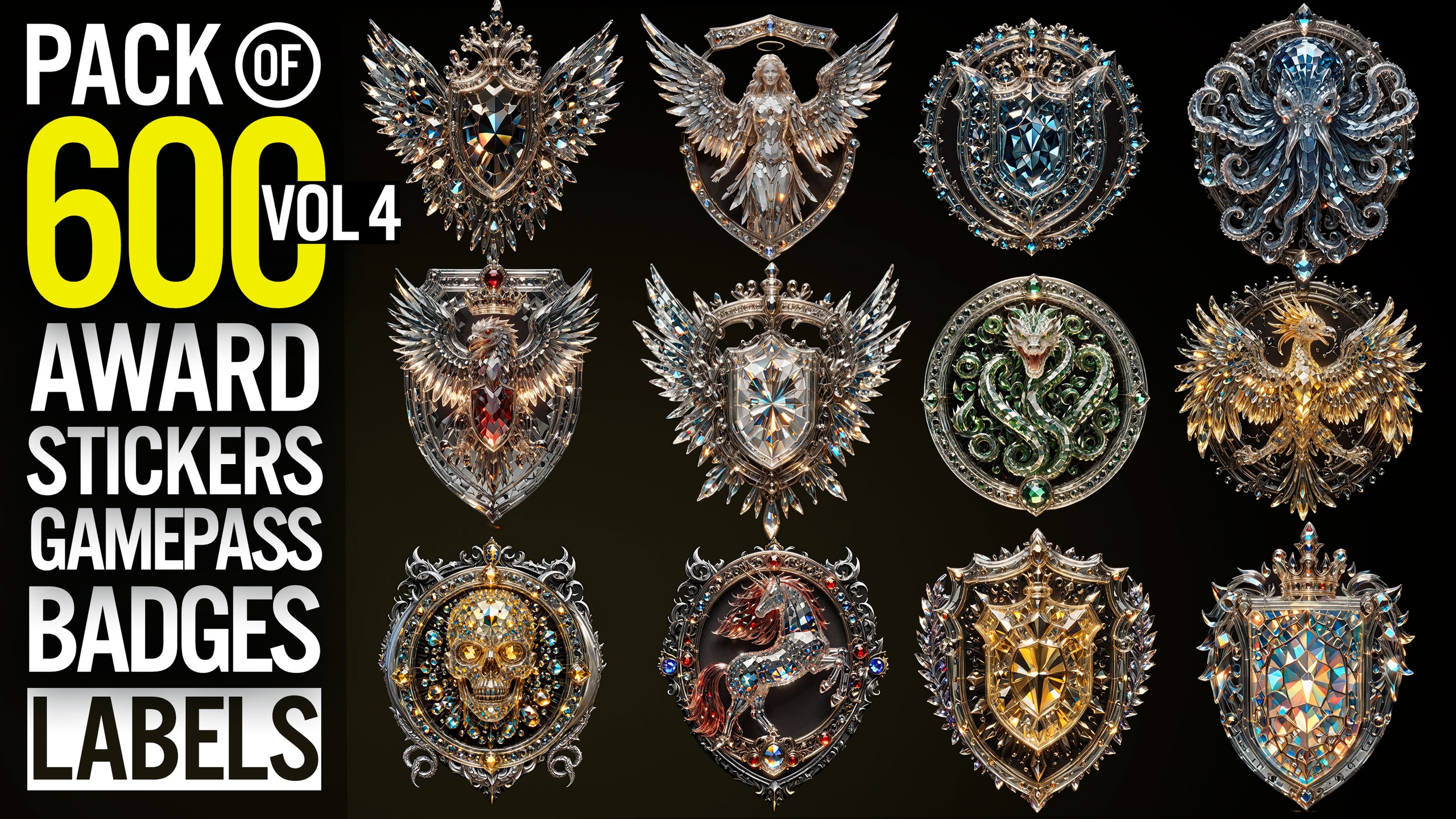 Media 1 for listing Pack of 600 Crystal Styles of Badges, Stickers, Labels, Awards, Emblems, Medals