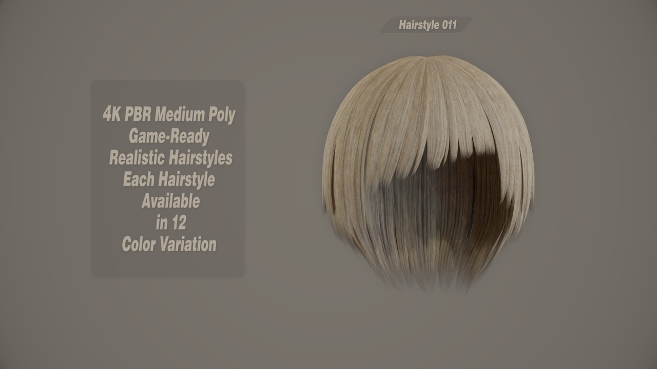 Media 1 for listing Realistic Hair Game Ready | 12 Colors | 4K PBR | v11
