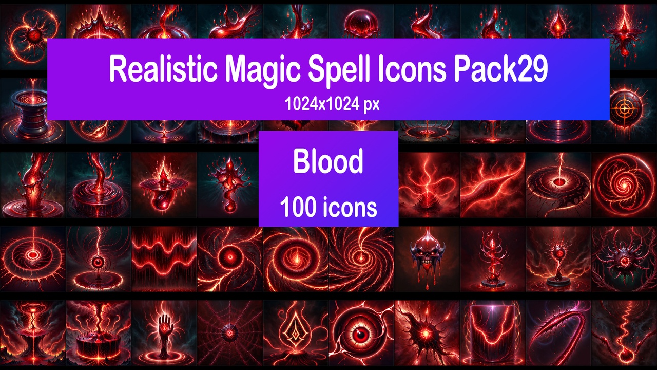 Media 1 for listing Realistic Magic Spell Icons Pack29 - Blood