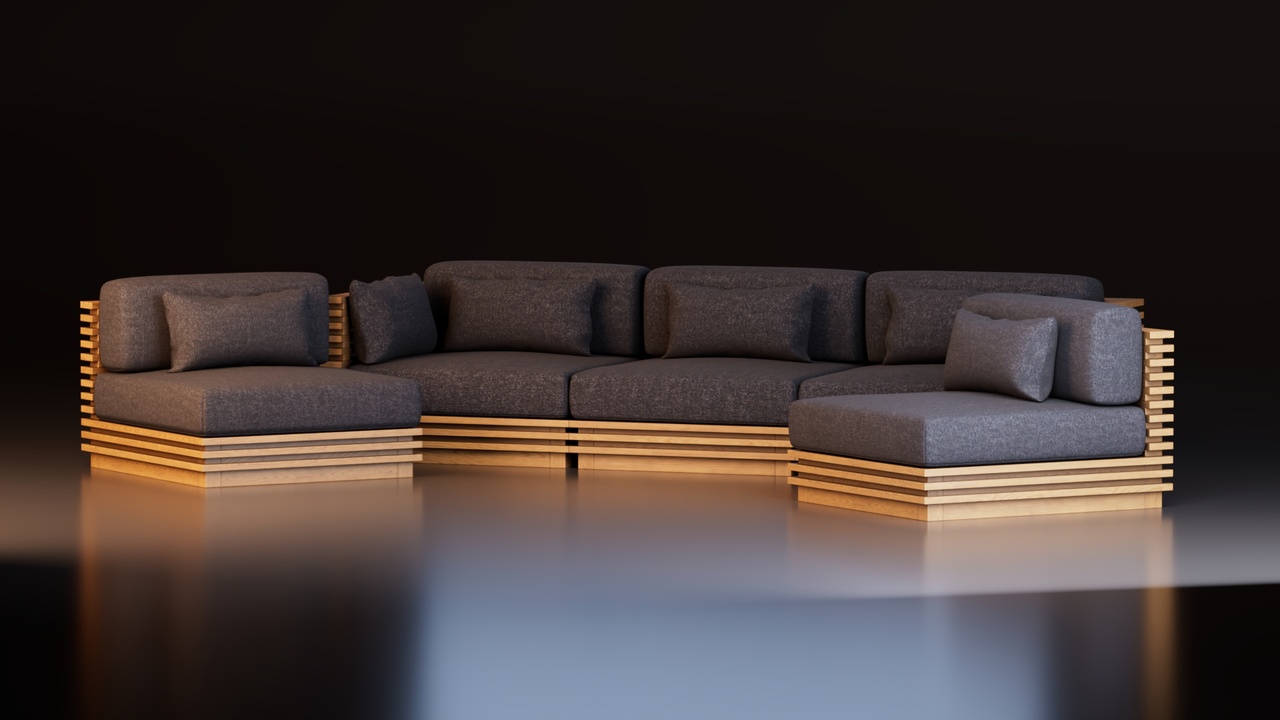 Media 1 for listing Modern Modular Wooden Slat Sofa