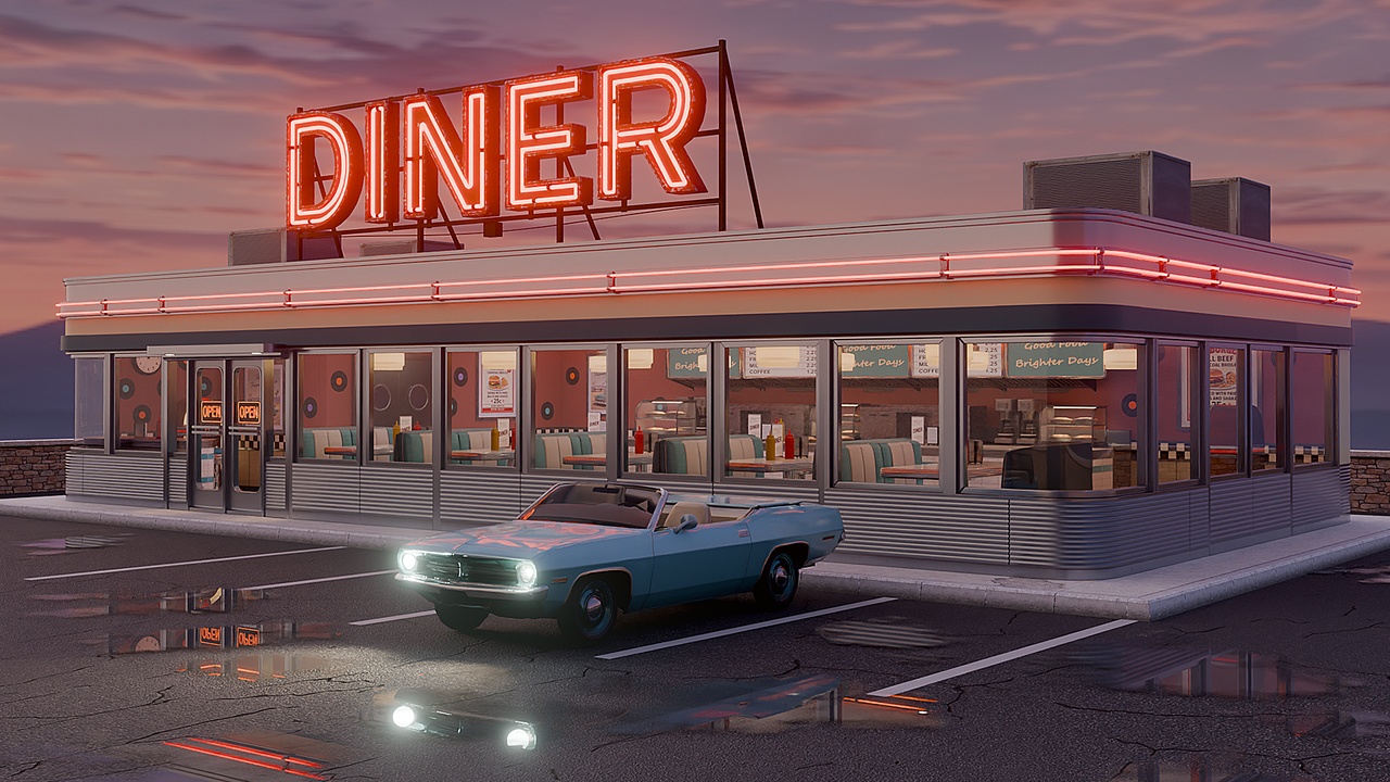 Media 1 for listing Dine & Dash – American Diner, 50s Retro Neon Interior and Exterior
