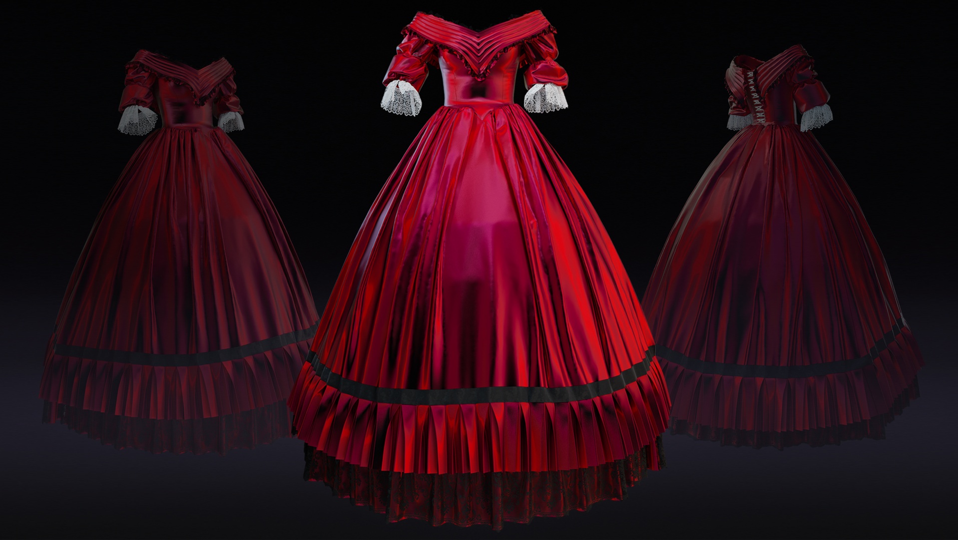 Media 1 for listing Red silk dress in Victorian style