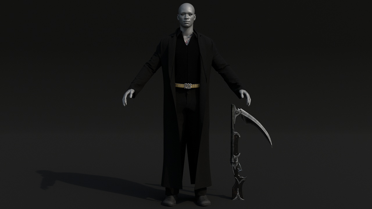 Media 1 for listing Stylized Black Trench Coat Outfit | Male Character Clothing Set