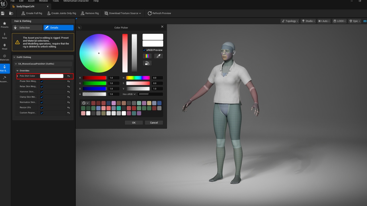 Média 1 pour l'article Women Casual Polo Shirt - Metahuman T-Shirt Clothes - Parametric Outfit PBR