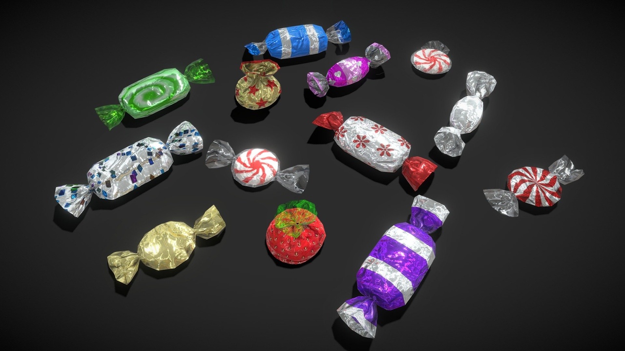 Media 1 for listing Colorful Sweets Wrapped Candies - Low Poly Pack for Festive Scenes