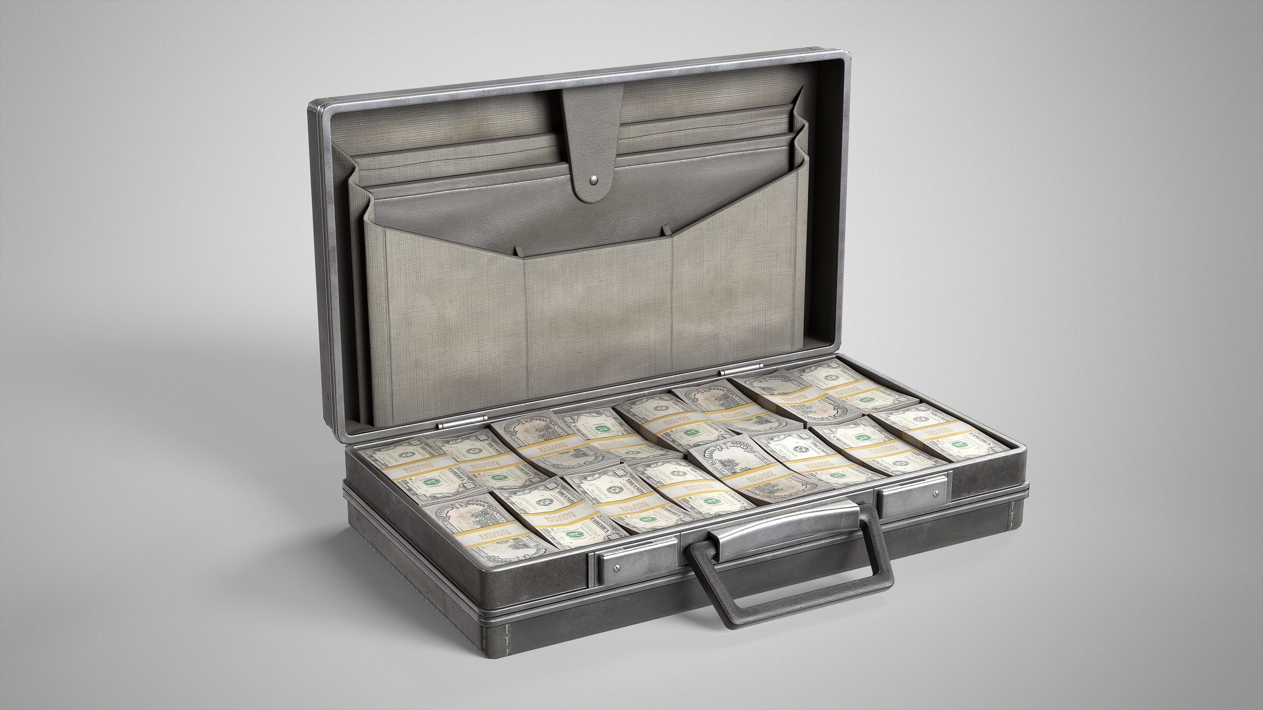 Media 1 for listing Leather Briefcase With Money - Vintage Suitcase With Dollars AAA