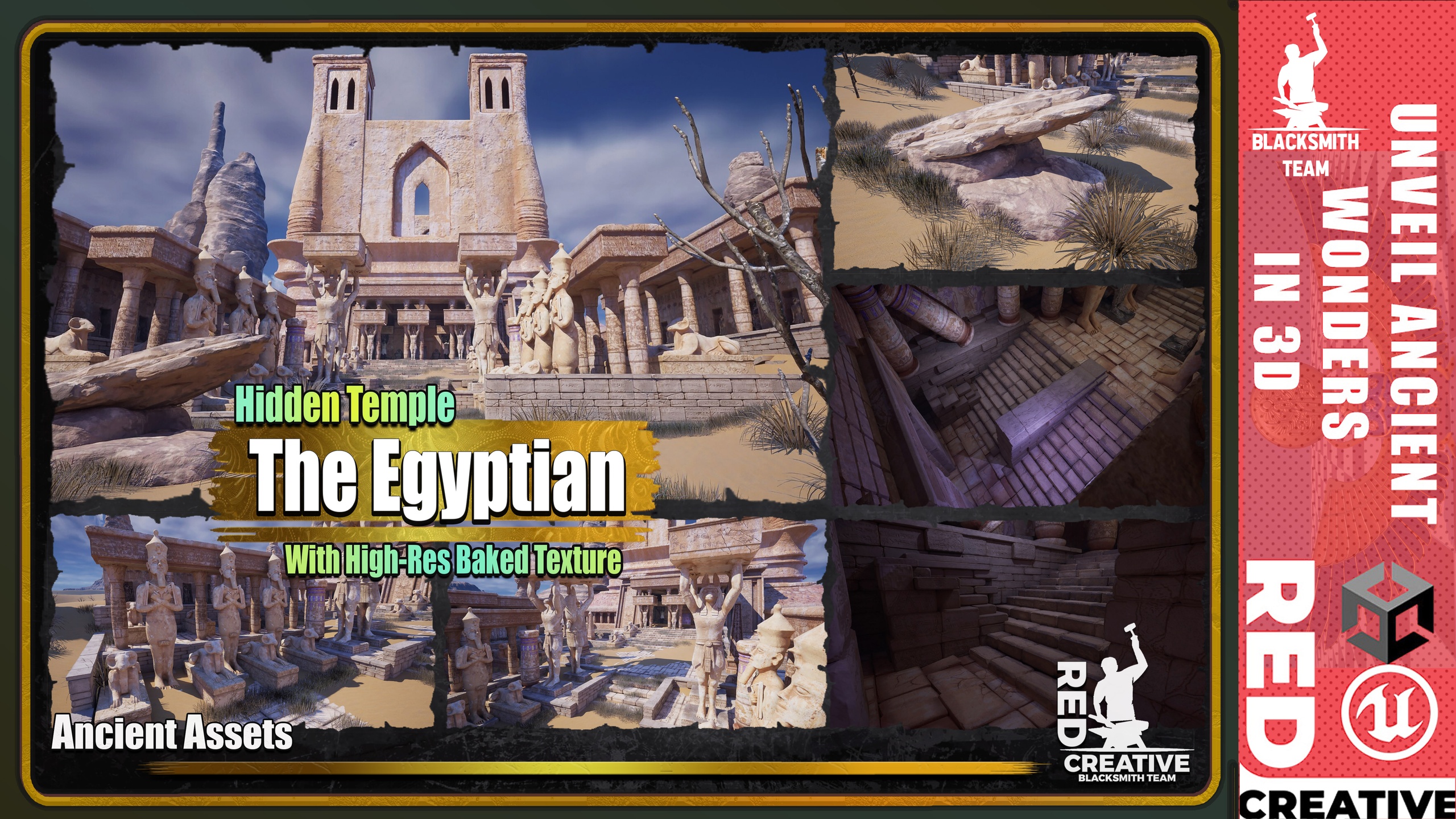 Media 1 for listing Egyptian Hidden Temple  Pack: Ancient Assets with High-Res Baked Textures