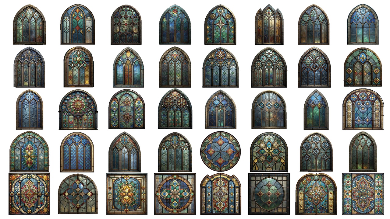 Media 1 for listing 160 Stained Glass Windows & Decorative Panels – incl. Latin Alphabet & Numbers
