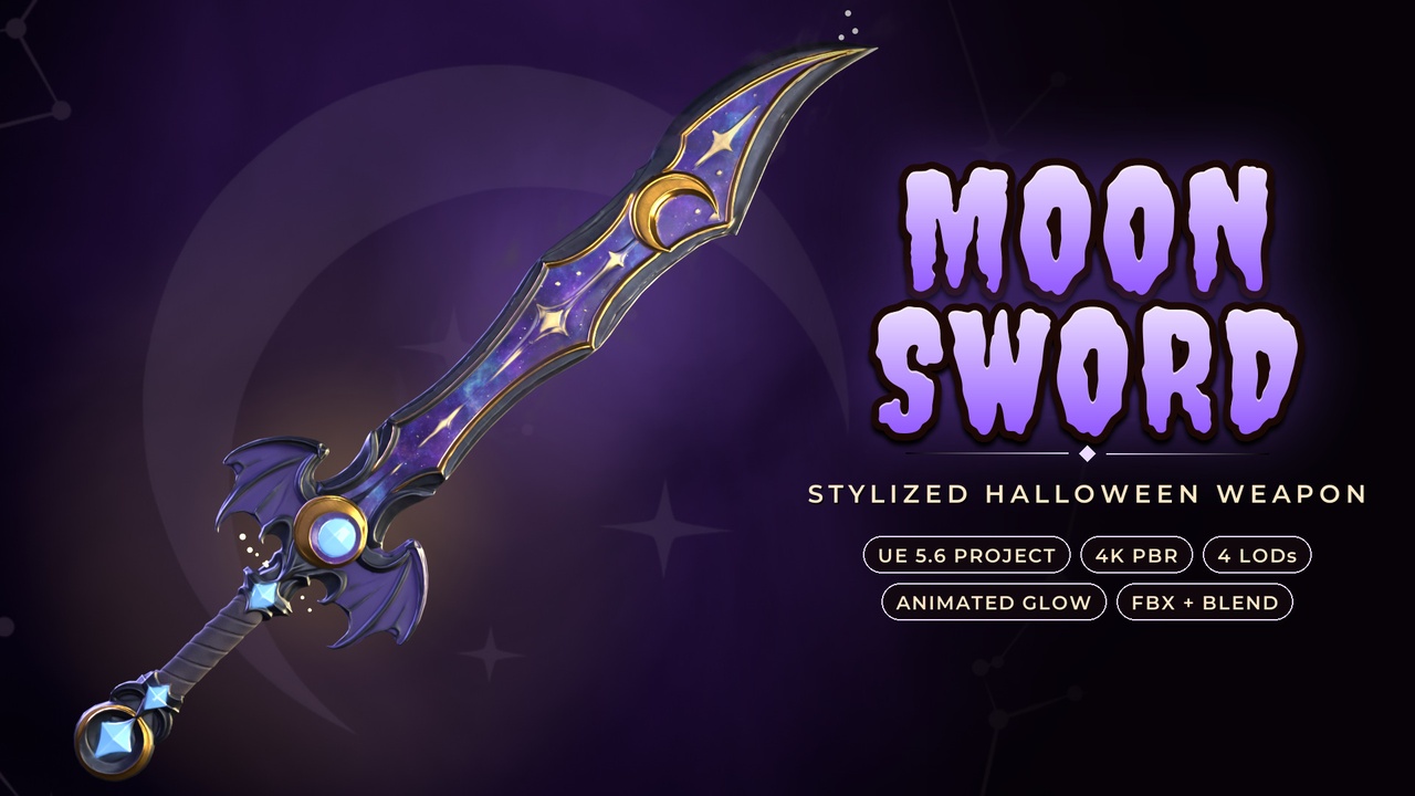 Media 1 for listing Moon Sword - Stylized Halloween Weapon