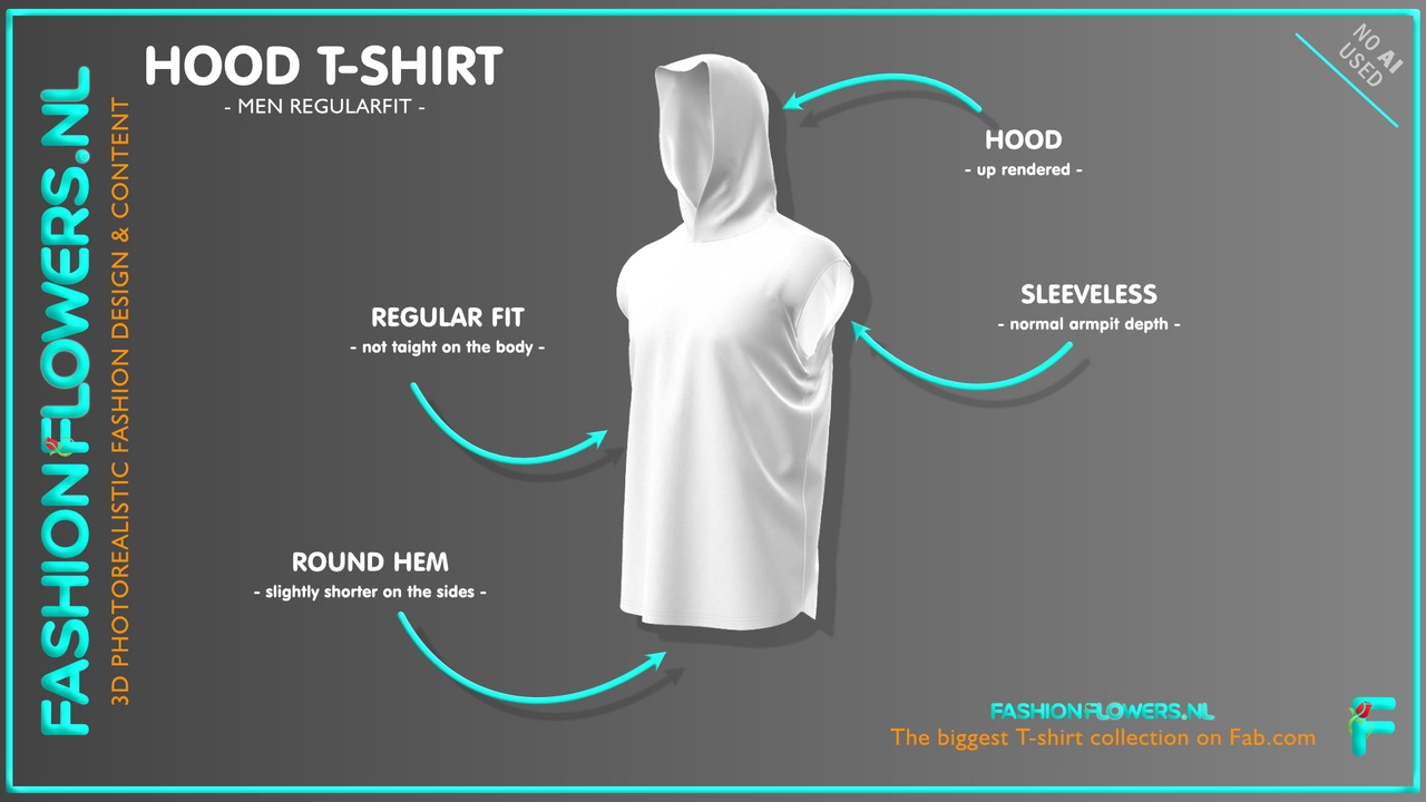 Media 1 for listing White Colour Hooded T-Shirt | No Sleeves Hood Tshirt | Round Hem | Cowl Shirt