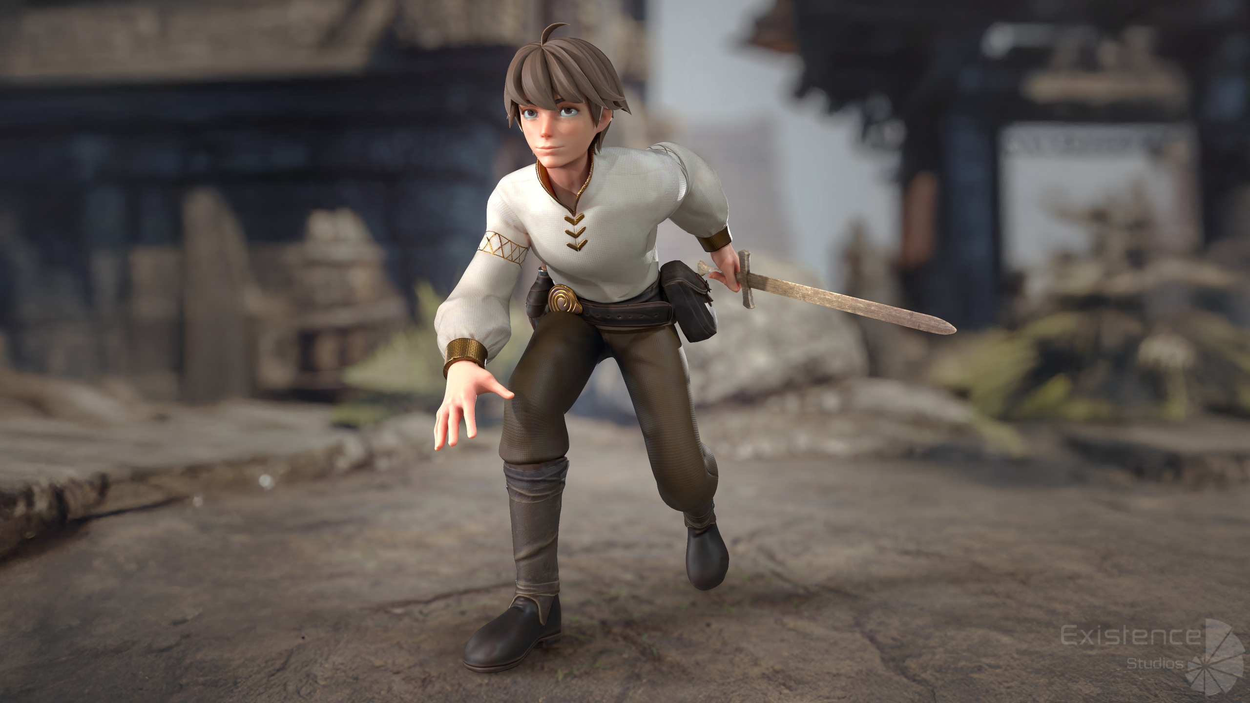 Media 1 for listing Little Boy Ryan - Young Medieval Warrior with Wooden Sword - Epic RPG Hero - #61