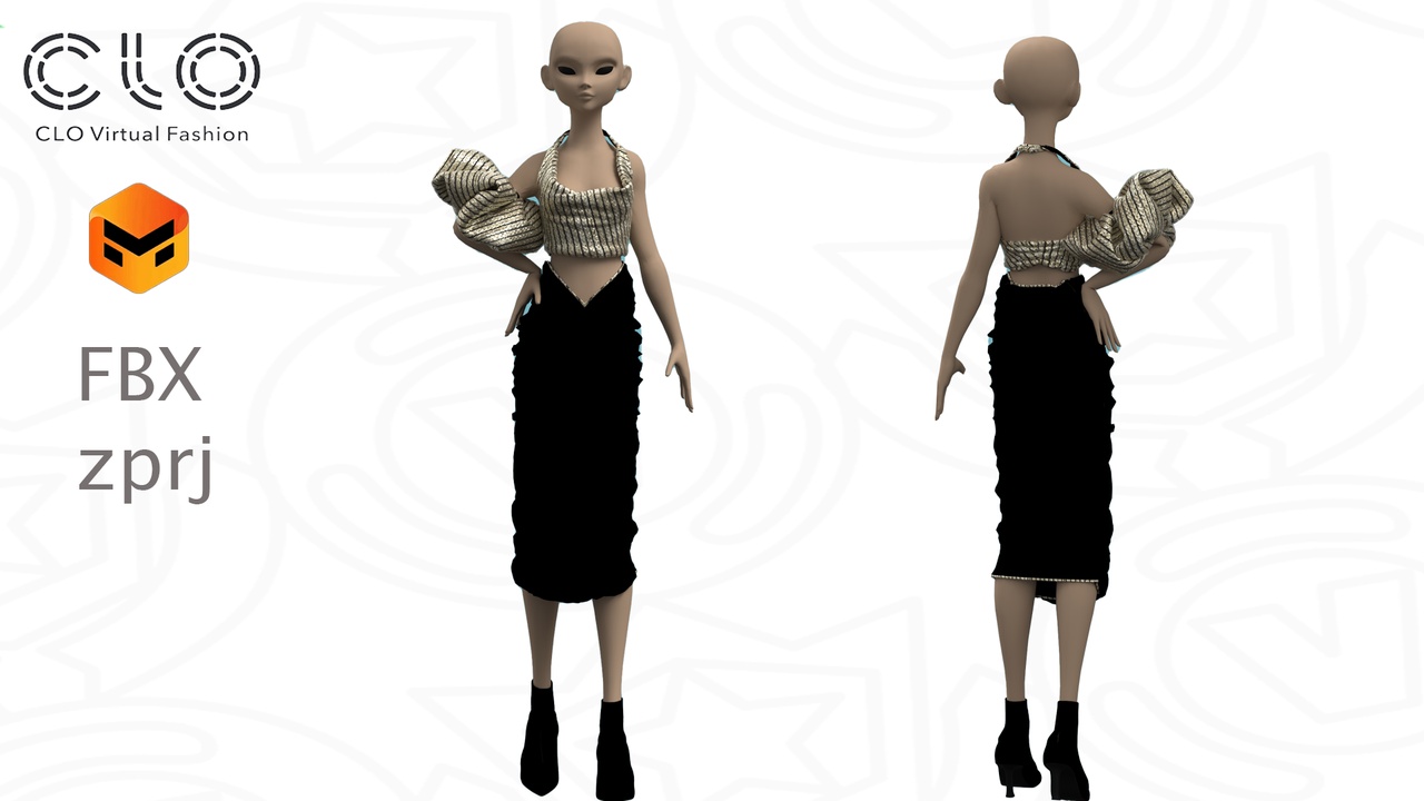 Media 1 for listing Golden Ripple Elegance Dress_ Ready-to-Use CLO 3D / MD Project (.ZPRJ + FBX)