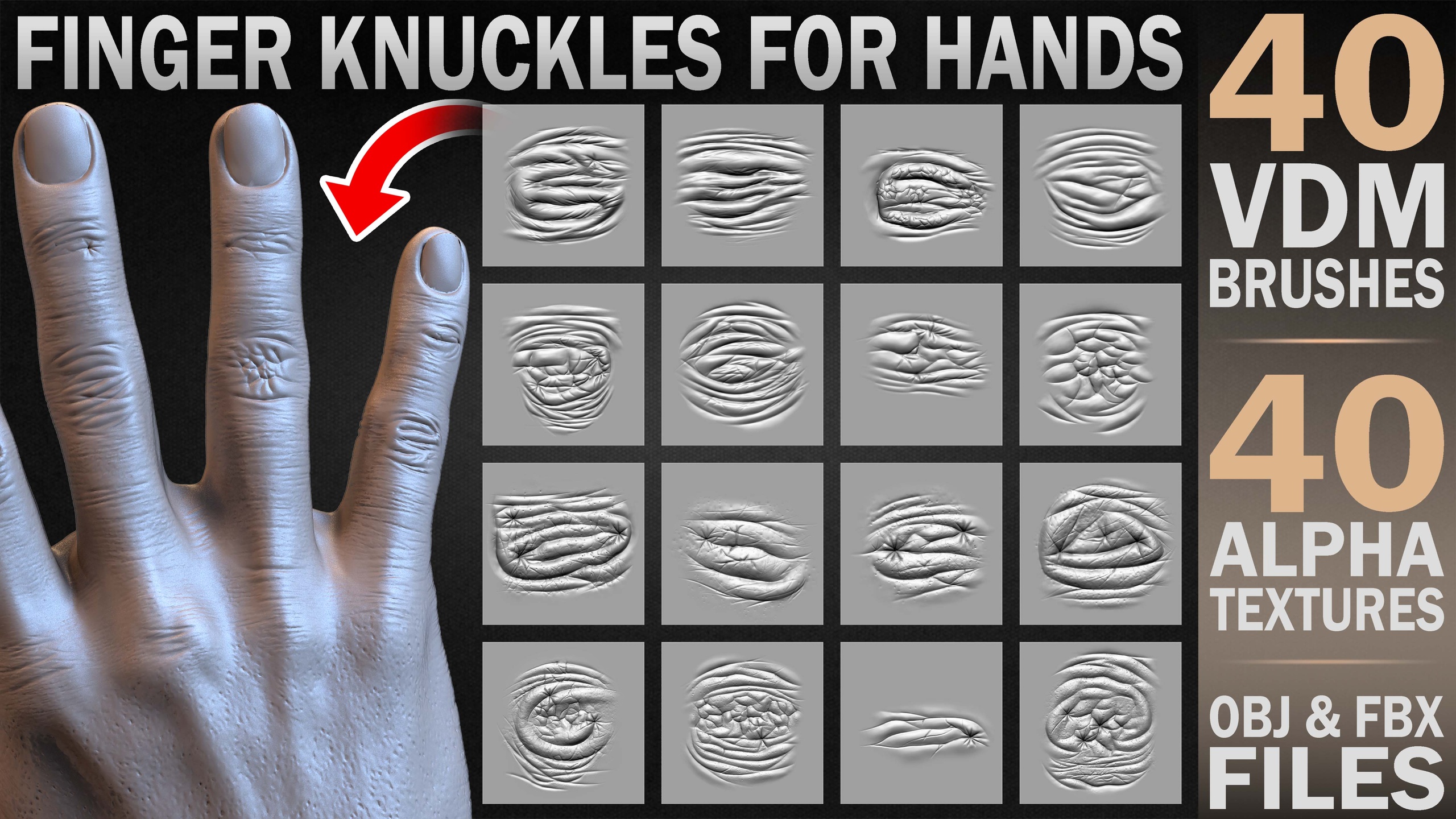 Media 1 for listing 40 VDM Finger Knuckle Brushes and Alpha Textures