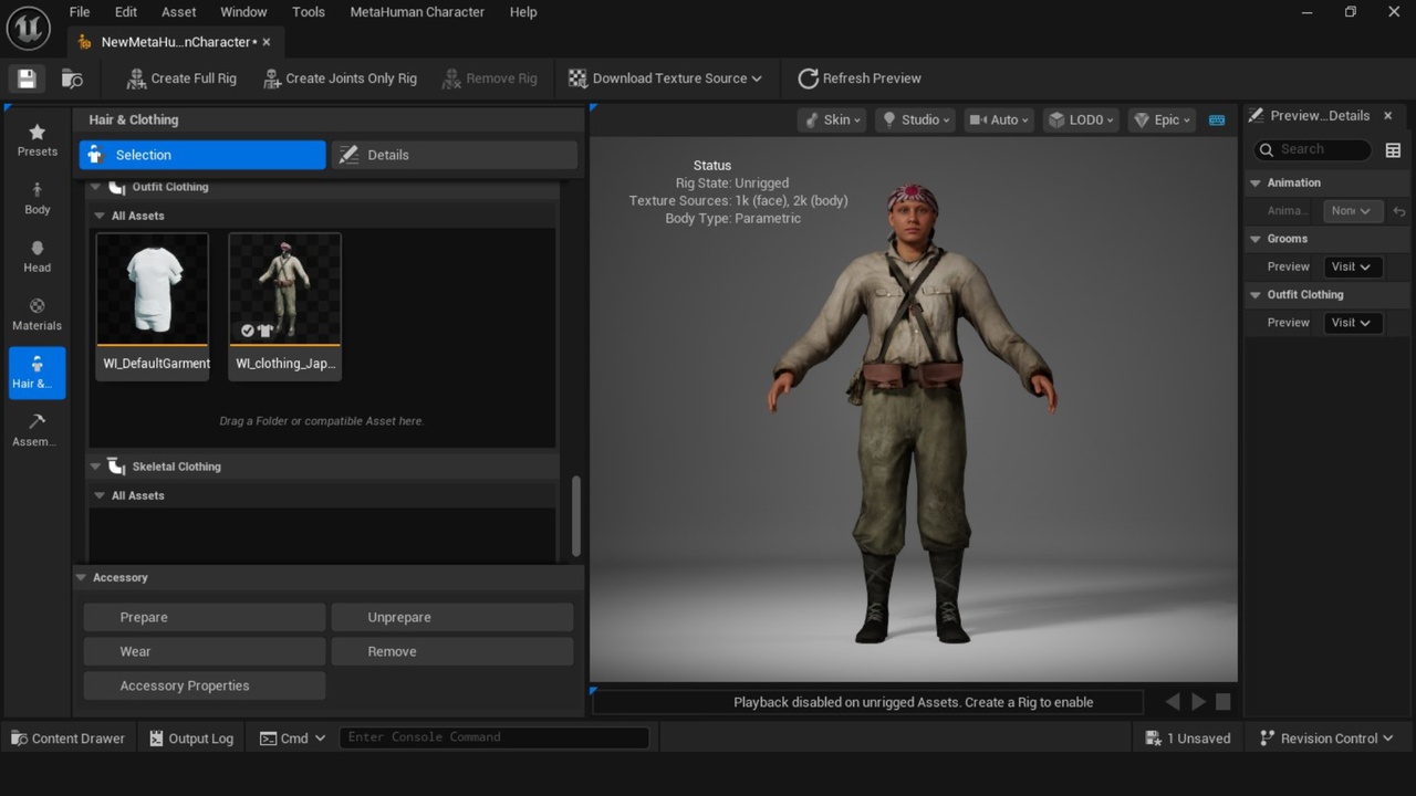 Media 1 for listing Metahuman WW2 Japanese Soldier Outfit