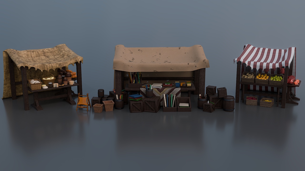 Media 1 for listing [Low-Poly] Medieval/Fantasy Market Stall Pack