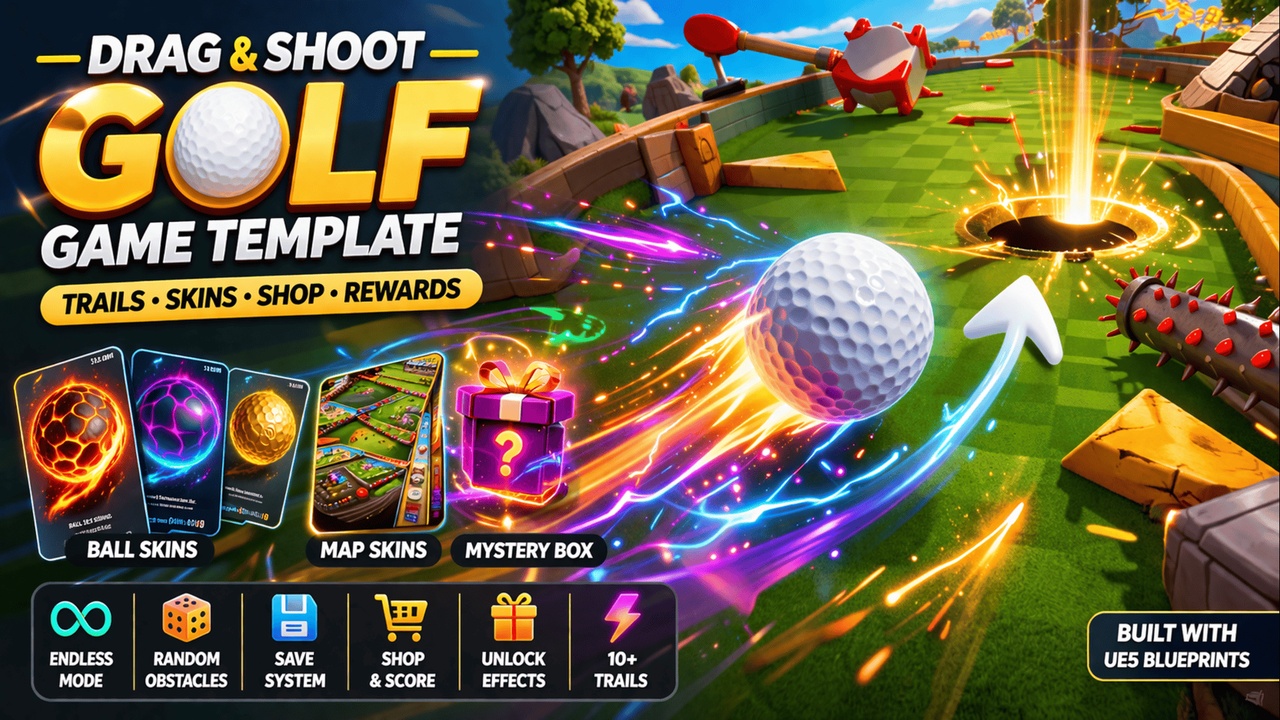 Media 1 for listing Top Down Golf Game Kit for UE5 - Drag & Shoot + Cosmetic