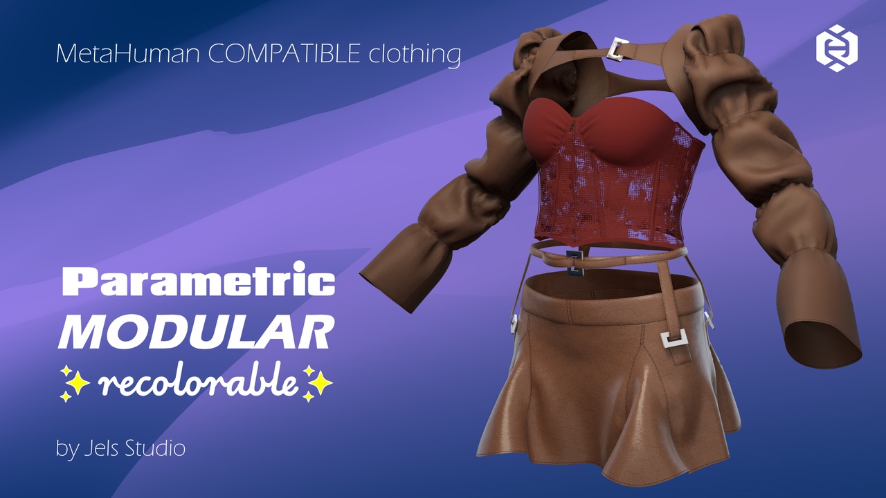 Media 1 for listing OoMH-04 - corset, skirt and puffy sleeves - Metahuman clothing