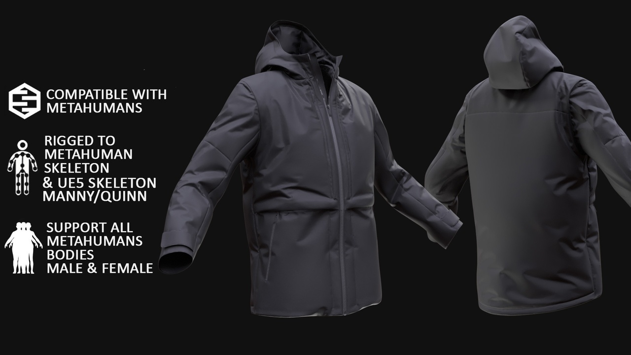Media 1 for listing Winter Jacket Metahuman 3D model 227 - MH & UE5 Skeletons - Rigged