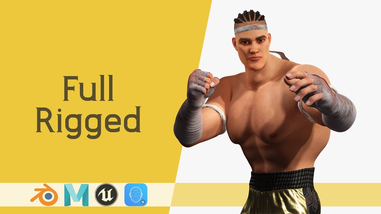 商品 Strong Warrior Rigged Toon Rigged Fighter 3D Model Martial Artist 的媒体 1