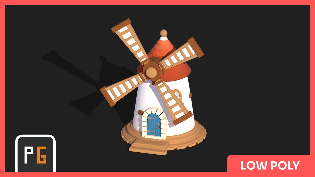 Media 1 for listing πΎ Low Poly Windmill β Animated Sails and an Opening Door