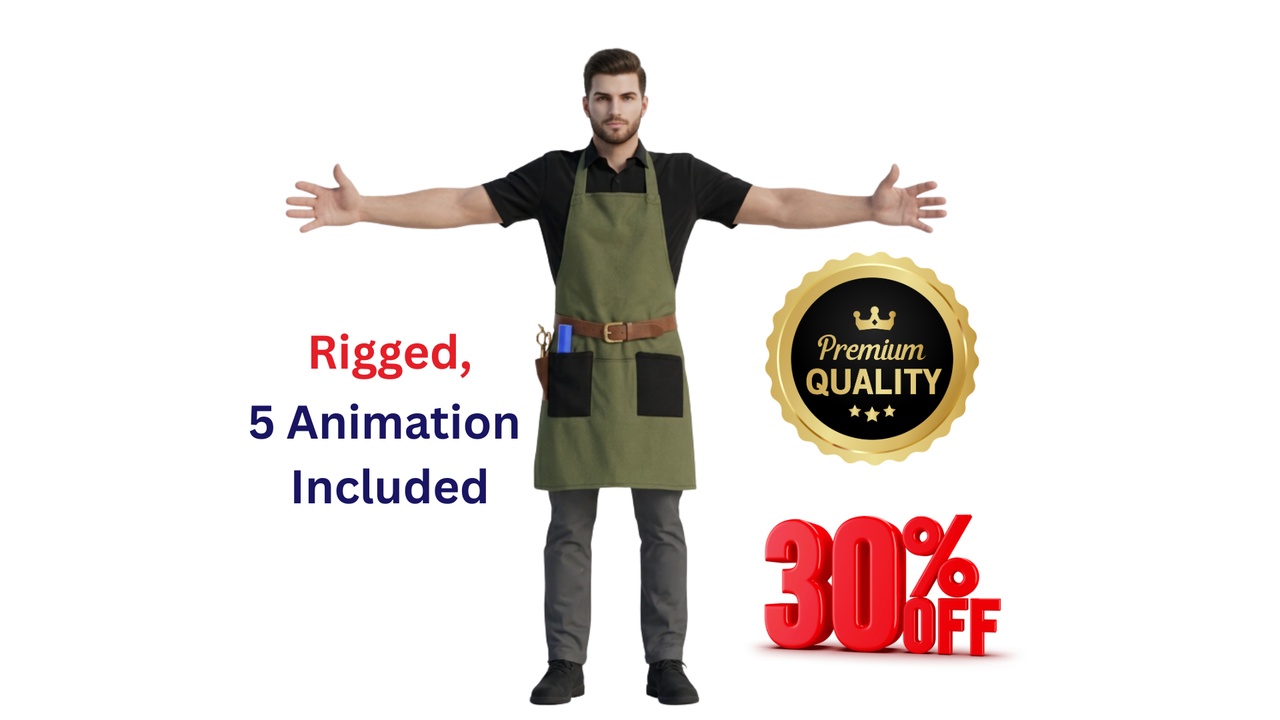 Media 1 for listing Realistic Rigged Male Barber Florist Barista Character - 5 Animations PBR