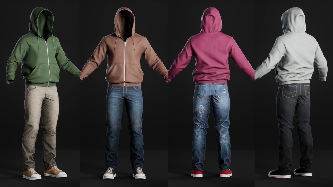 Media 1 for listing Hoodie Zipper Hood Jeans_Outfit - Metahuman