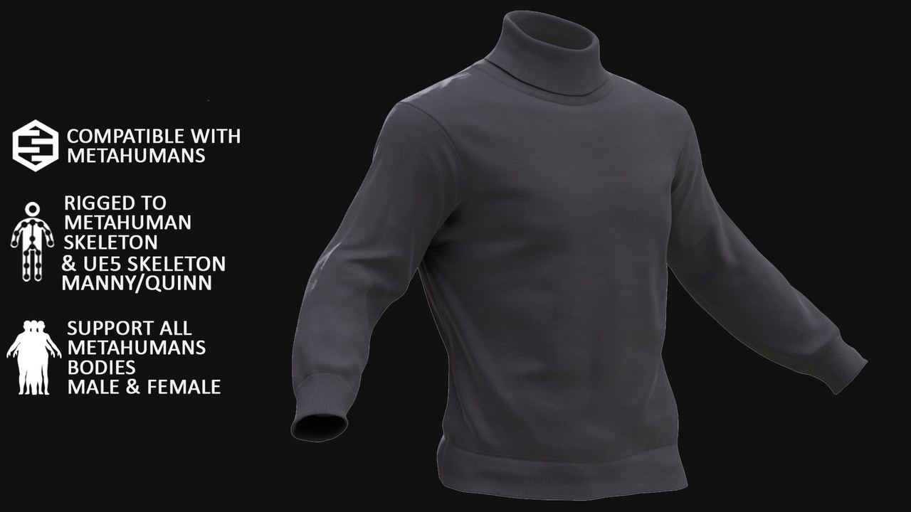 File multimediali per l'articolo 3D Pullover Model For Metahuman 149 - All MH Bodies & UE5 Skeletons - Rigged: 1