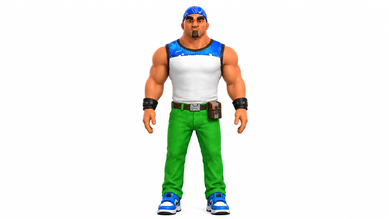 Media 1 for listing Stylized Muscular Wrestler 3D Gangster Character – Rigged & Animated