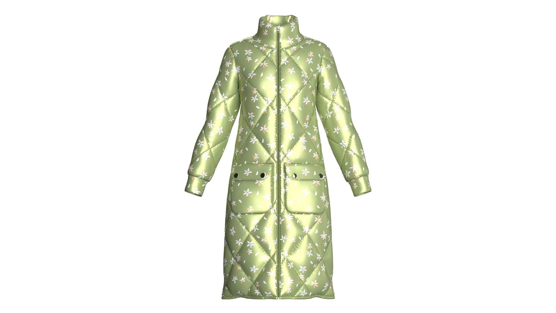 Media 1 for listing Girls Lime Floral Print Longline Puffer Jacket