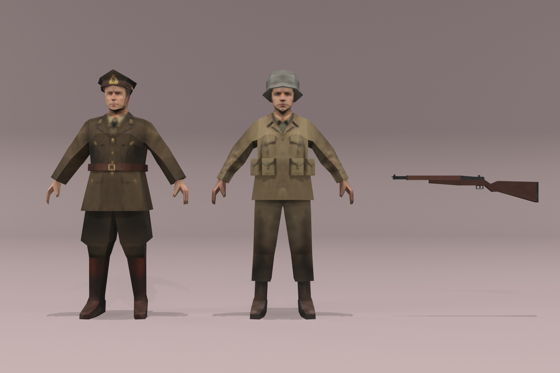 Media 1 for listing Low Poly War Starter Pack - 2 Soldiers & 1 Rifle (WWII)