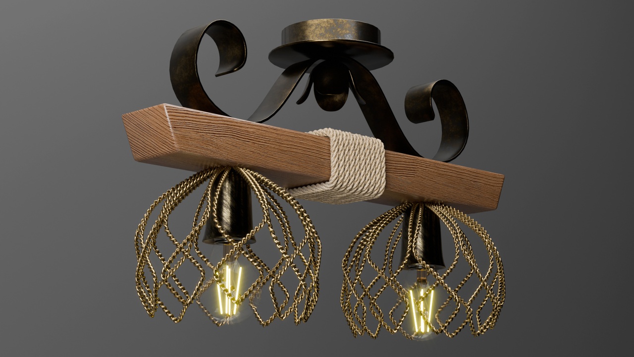 Media 1 for listing Rustic Wooden Chandelier (2 Lamps)