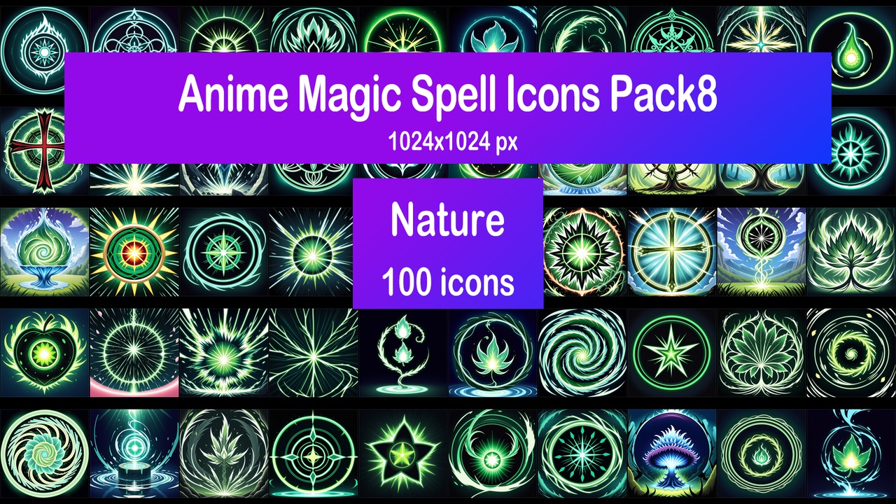 Media 1 for listing Anime Magic Spell Icons Pack8 - Nature
