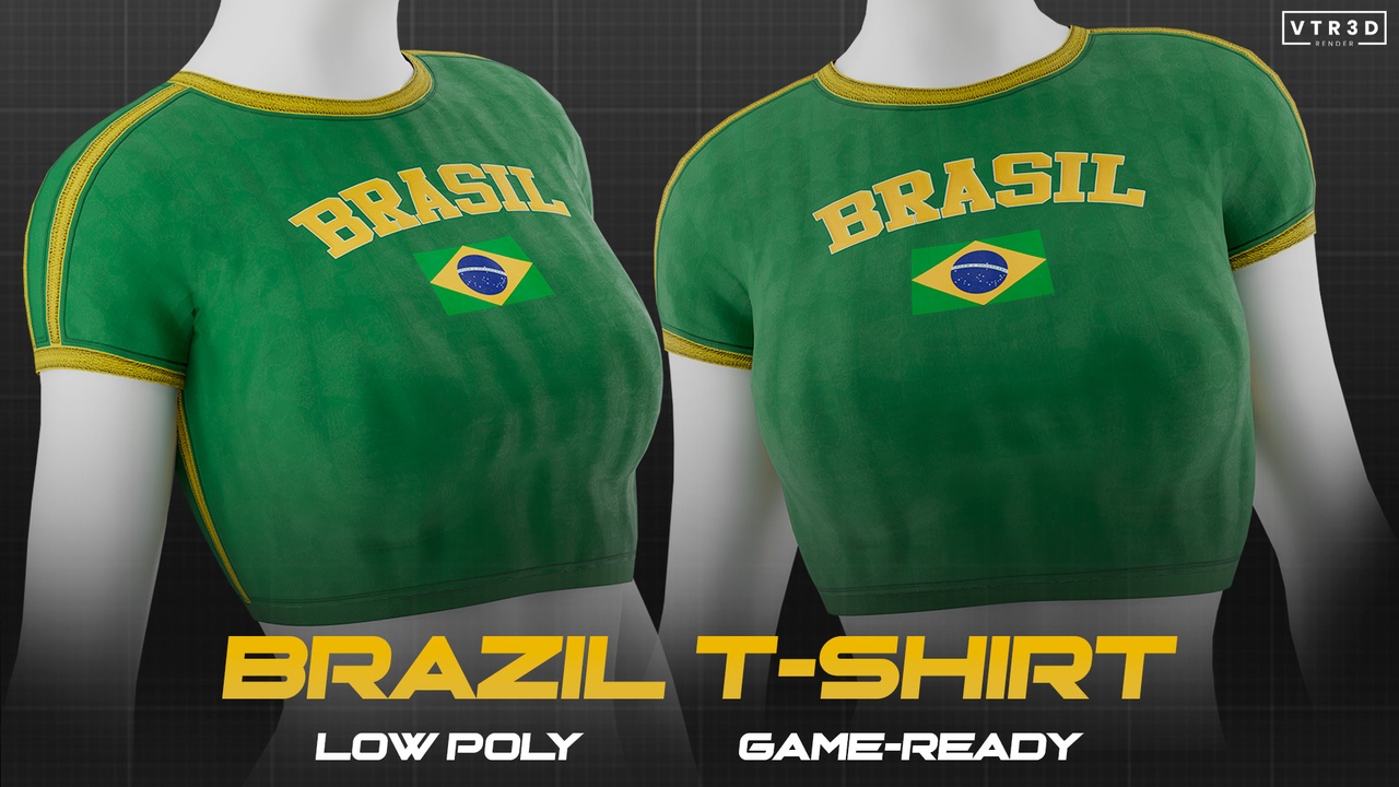 Media 1 for listing Low Poly Brazil Shirt Game Ready 3D Clothing Asset