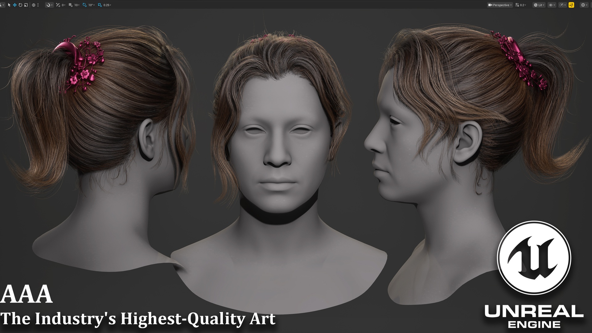 Media 1 for listing Female Ponytail Hair - Game Ready UE5