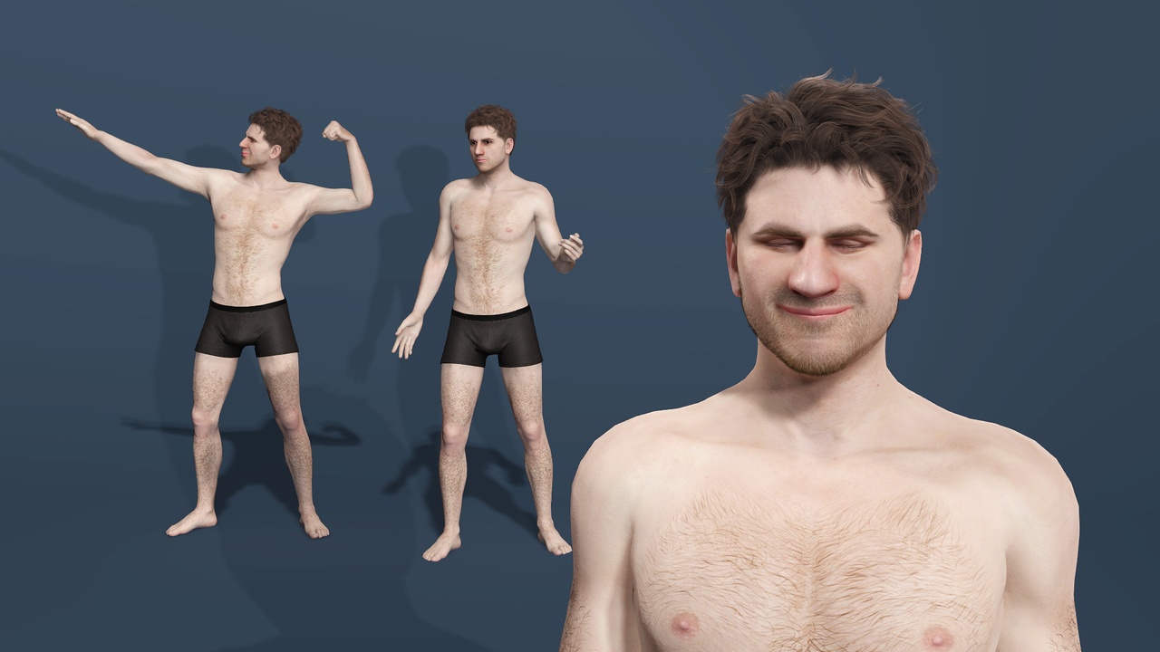 Media 1 for listing Athletic Modern Man  Model  Rigged with Expressions 健美现代男生模型 全身绑定 面部表情 动作  游戏