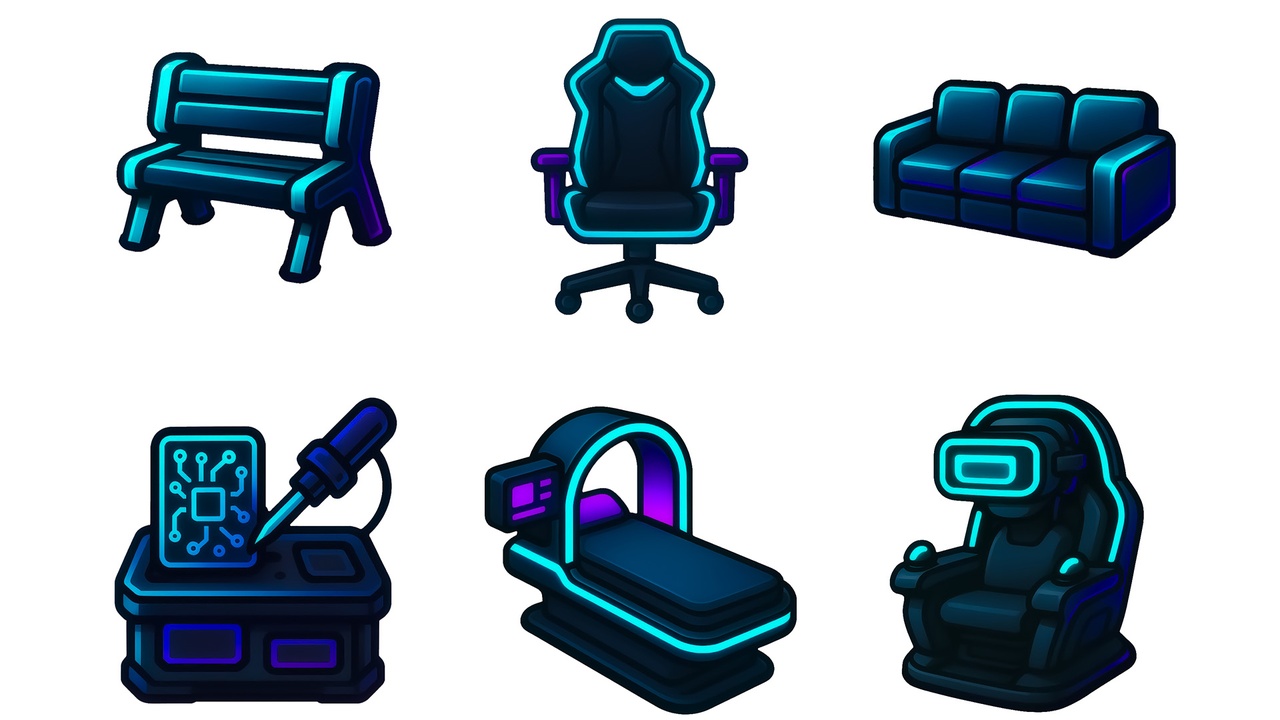 Media 1 for listing Cyberpunk Neon UI — FURNITURE & TERMINALS Vol. 7