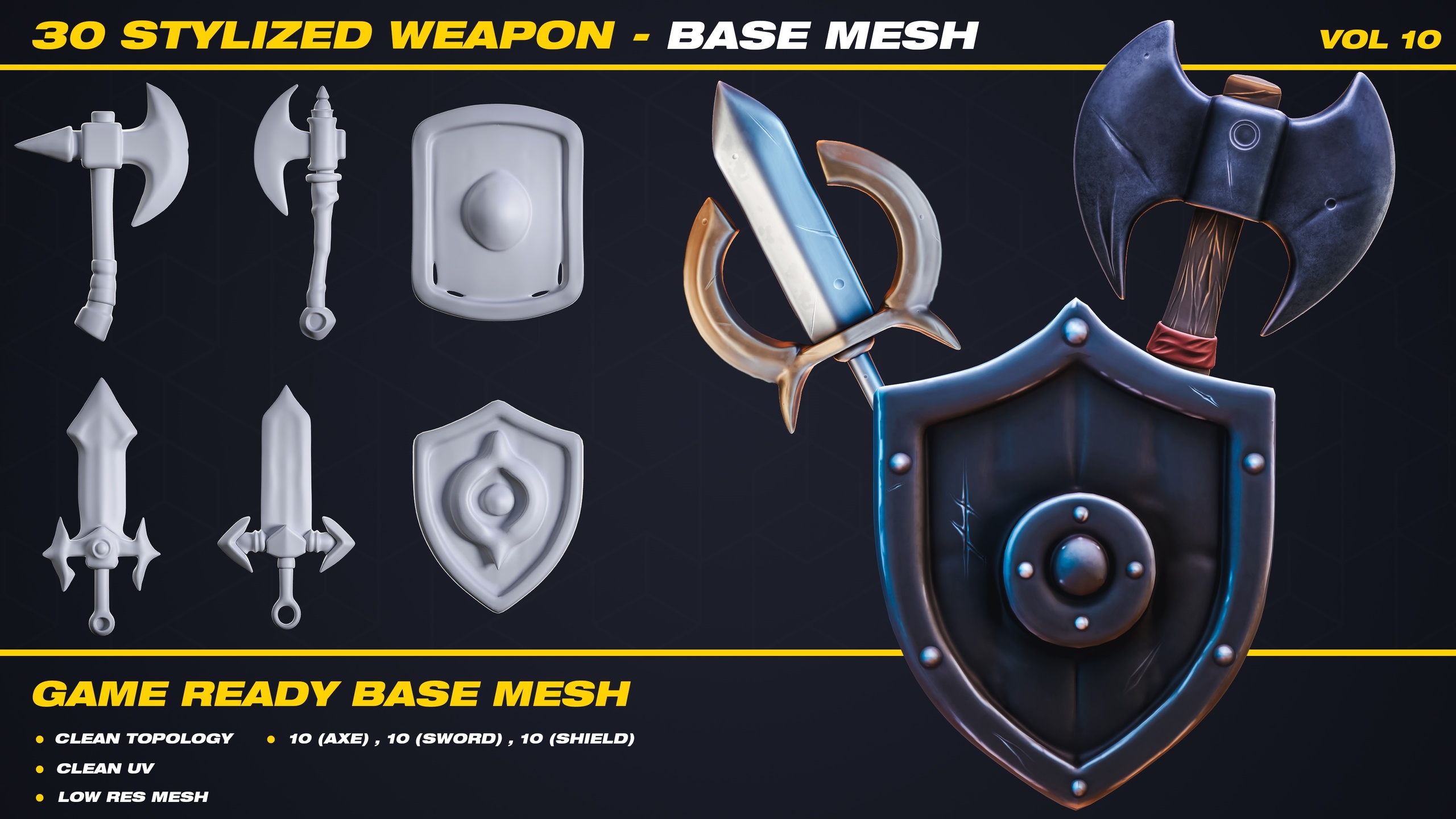 Media 1 for listing 30 Stylized Weapon Base Mesh - VOL 10 ( Game Ready )
