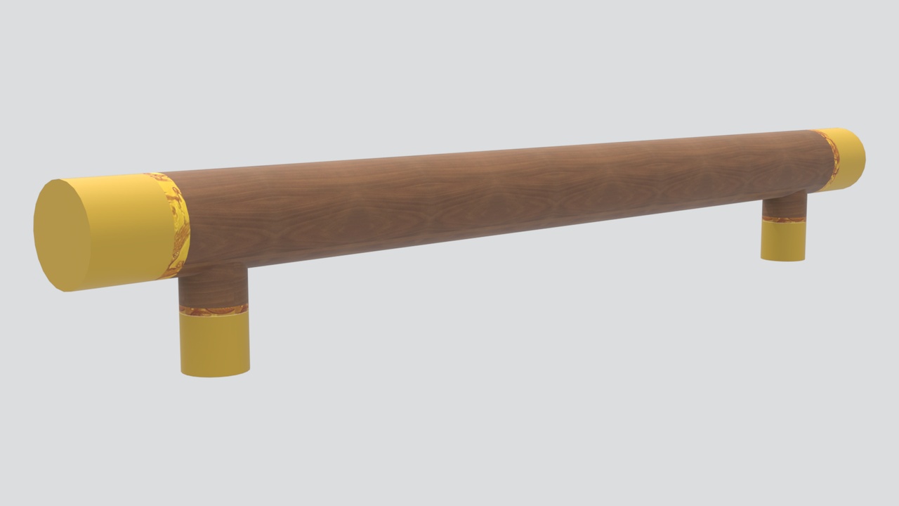 Media 1 for listing Round Wooden Handrail Bar with Golden End Caps and Wall Brackets 3D Model