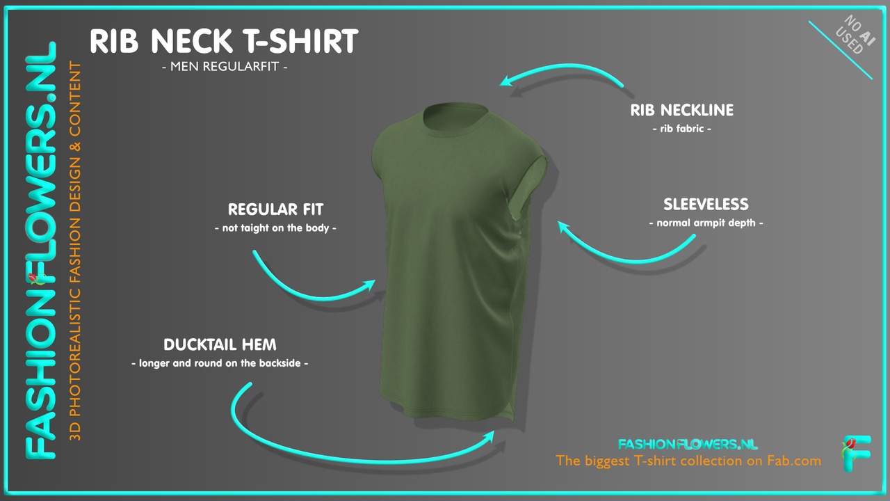 Media 1 for listing Green Colour Ducktail Sleeveless T-shirt | Ribbed Tape Round-Neck Tshirt |O-Neck