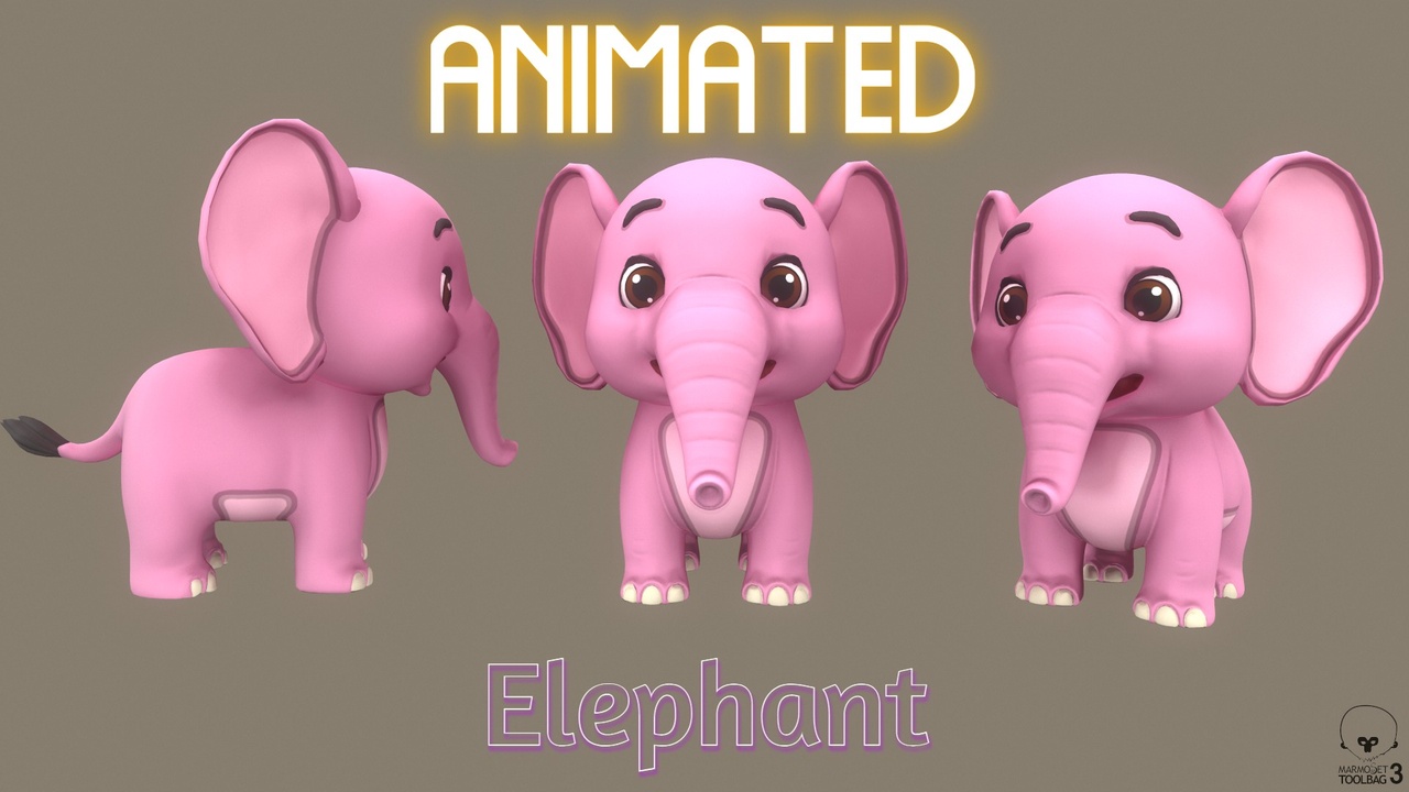 Media 1 for listing Animated Pink Elephant Stylized Low-poly 3D model